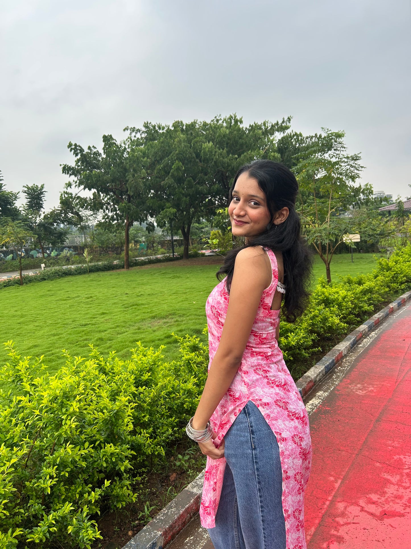 Blush Pink Floral Sleeveless Kurti