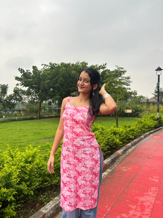 Blush Pink Floral Sleeveless Kurti