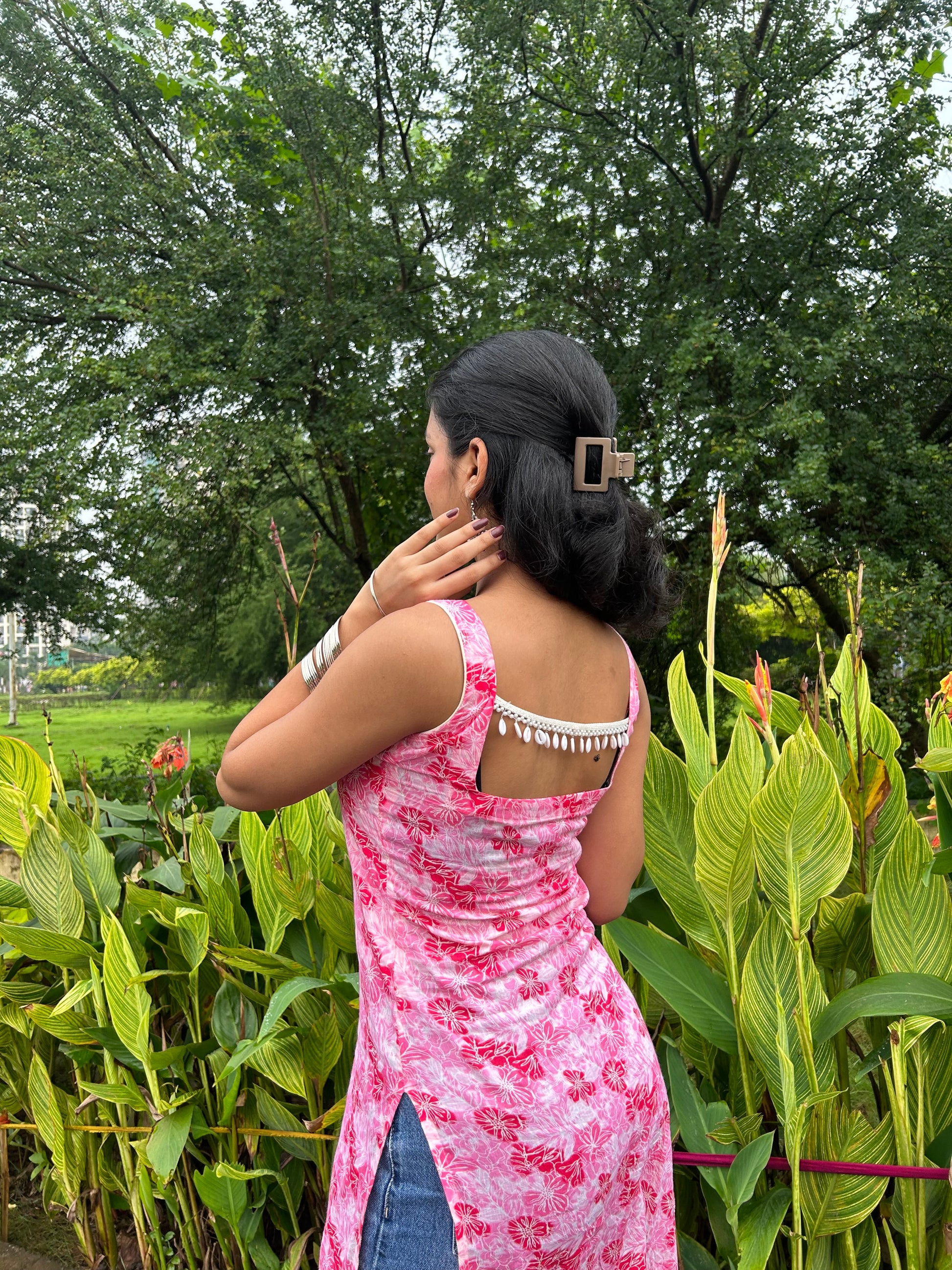 Blush Pink Floral Sleeveless Kurti