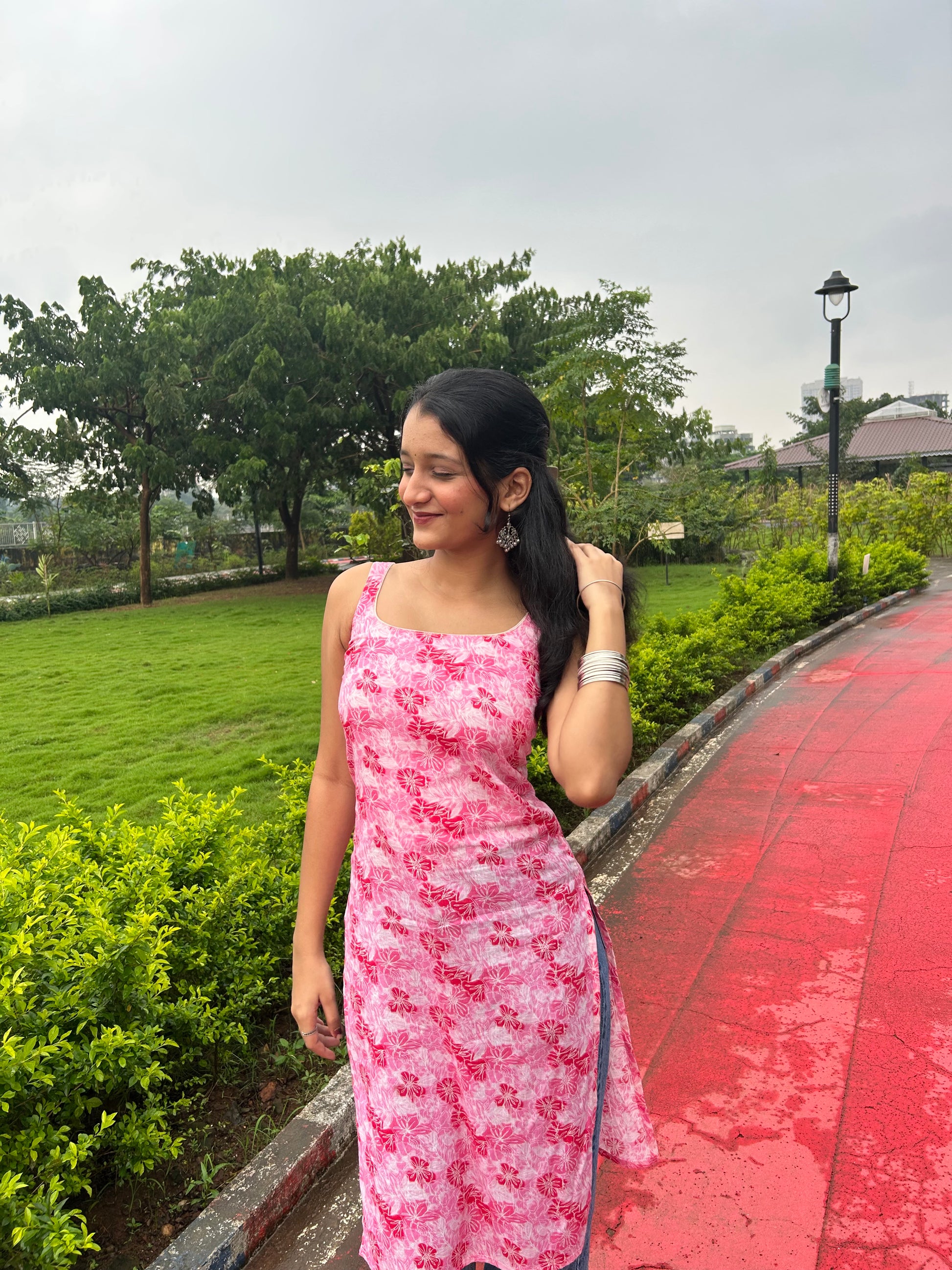 Blush Pink Floral Sleeveless Kurti